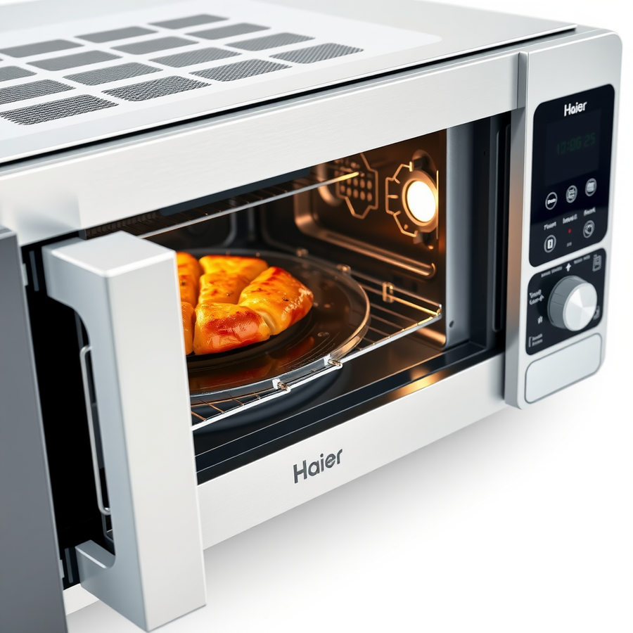 Haier microondas integrable detalle interior grill cuarzo plato giratorio 27 litros capacidad